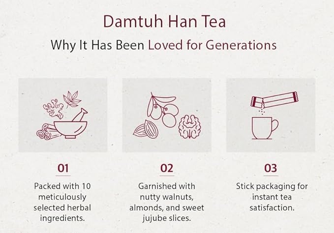 Damtuh Han Cha Korean Traditional Herbal Tea Sweet &amp Spiced Instant Powder Mix with Jujube Ginger &amp Cinnamon 15g x 40 Sticks (600g)