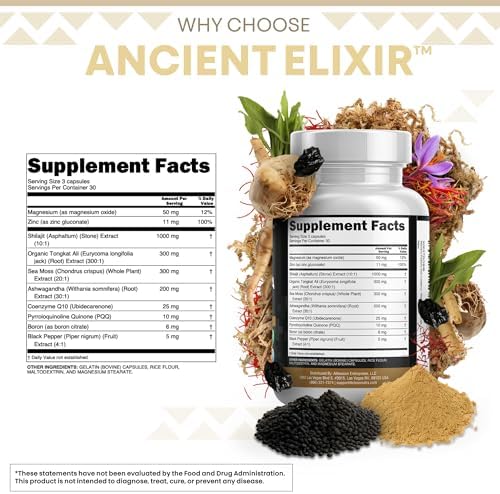 Clean Nutraceuticals Shilajit Supplement for Men with Sea Moss Tongkat Ali Ashwagandha Boron Zinc CoQ10 PQQ - Fulvic Acid Capsules - Energy Support - 90 Count - Resin Gummy &amp Powder Alterna
