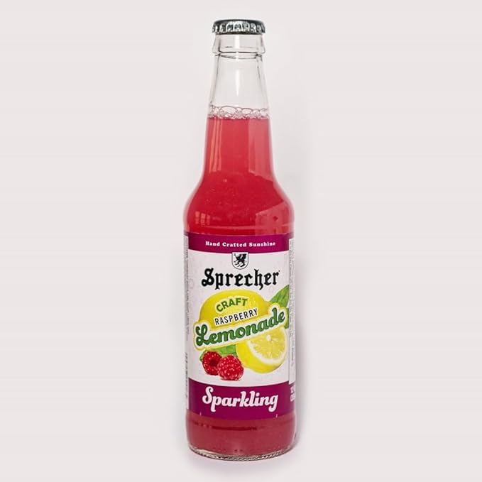Sprecher Sparkling Raspberry Lemonade in 12 fl oz Glass Bottles (12 Pack) Handcrafted Craft Soda with Real Lemon and Strawberry Juice Naturally Flavored and Cane Sugar Sweetened