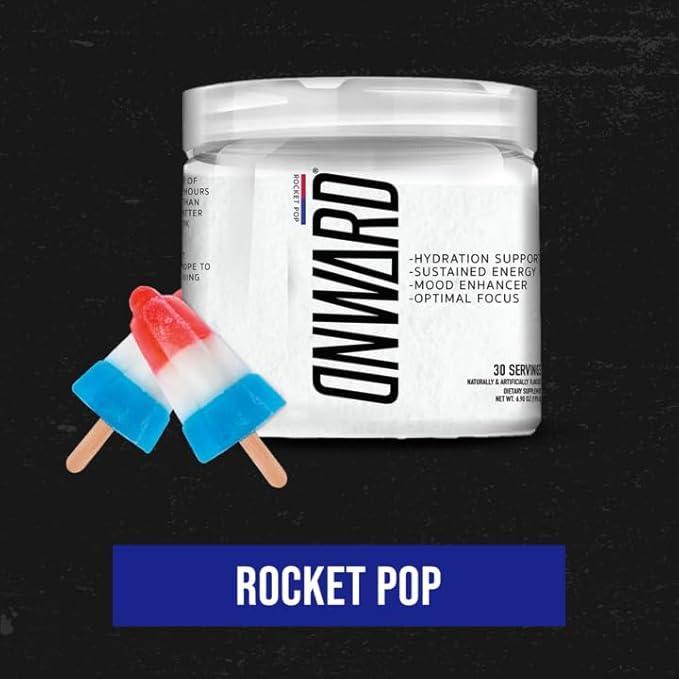 Onward Daily Performance Drink Mix – Clean Energy Focus &amp Hydration Support with Electrolytes Nootropics &amp Vitamins – No Sugar Smooth Taste - 30 Servings - Rocket Pop