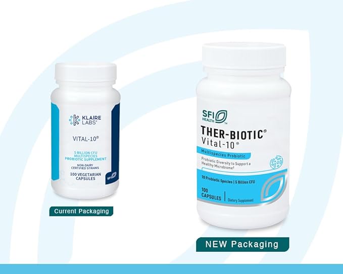SFI Health Klaire Labs Ther-Biotic Vital 10 - Multistrain Probiotic with Lactobacillus Bifidobacterium &amp More - Support Gut Health A Balanced Microbiome &amp Immune Function (100 Capsules)