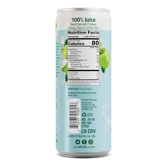 ALO Slim Can Juice | Not From Concentrate | 100% Pure Coconut Water