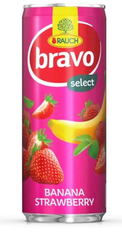 Rauch Bravo Select Banana Strawberry Juice Drink 250ml Can Fruit Beverage x 4
