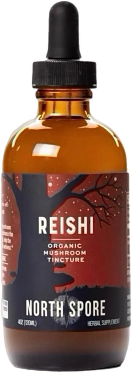 North Spore Reishi Mushroom Extract Tincture | High Potency Organic Ganoderma lucidum 100% Fruiting Bodies | Non-GMO Vegan - 4oz