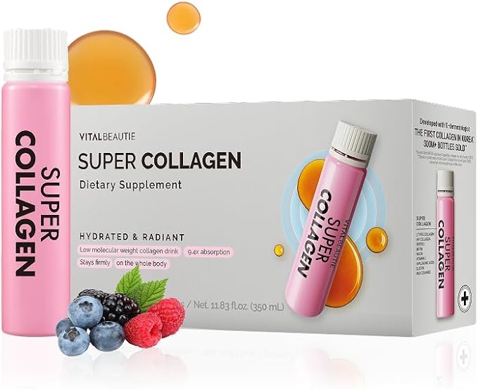 VITALBEAUTIE Super Collagen Drink – 3500mg Low‑Molecular Fish Collagen (5 Types) – K‑Beauty Liquid Beauty Ampoules Mixed Berry Flavor (Naturally &amp Artificially Flavored) – 14 x 25 mL