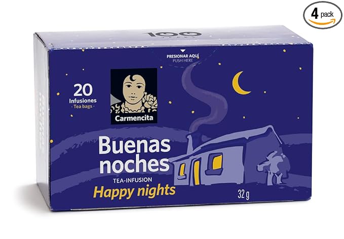 Carmencita. Happy Nights Tea Infusion. Buenas Noches (20 teabags). 32g (1.13oz). Pack of 4.