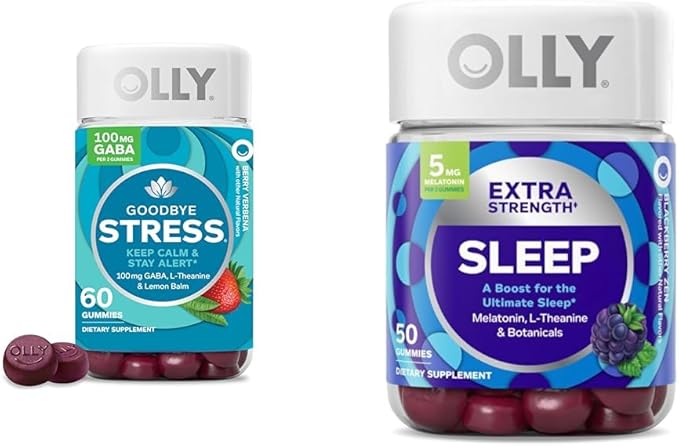 OLLY Goodbye Stress Gummy 60 Count &amp Extra Strength Sleep Gummy 50 Count Bundle