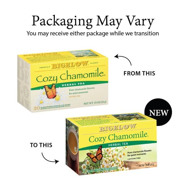 Bigelow Tea Cozy Chamomile Herbal Tea Caffeine Free Tea with Chamomile Flowers 20 Count Box (Pack of 6) 120 Total Tea Bags
