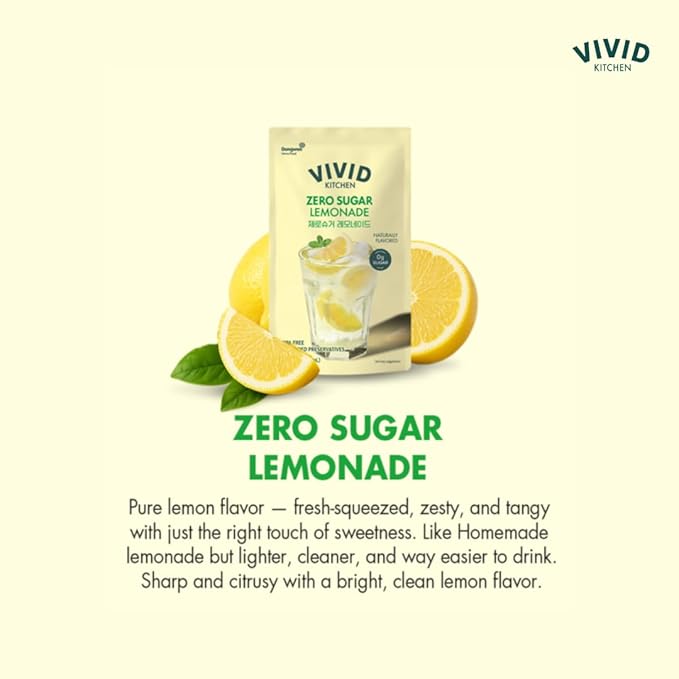 VIVID KITCHEN Lemonade Pouch Drinks – Zero Sugar Zero Calories | Korean Convenience Store Drink | No Artificial Preservatives or Corn Syrup | 6.4 fl oz (10 Pouches) (10 Pouch Lemonade)