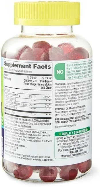 Melatonin for Kids Sleep Support Zero Sugar Spring Valley Dietary Supplement Gummies Raspberry and BlackBerry 1 mg 120 Count + Daily Supplement Tracker Sticker