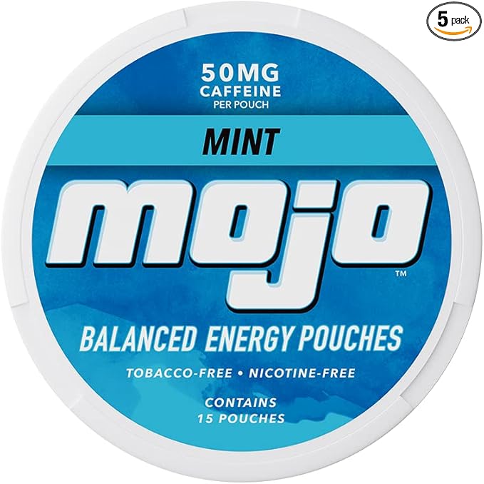 Mojo™ Balanced Energy Pouches | Healthier Energy Drink Alternative |Zero Sugar &amp Calorie-Free with Ginseng Yerba Mate B-Vitamins and Amino Acids | 15 Pouches Per Can | 5 Cans (Mint)