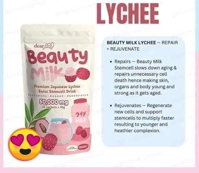 Dear Face Beauty Milk Japanese Collagen Lychee Drink Twin Pack - 50000mg Hydrolyzed Collagen