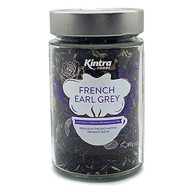 Kintra Foods Loose Leaf French EarlGrey Herbal Tea Jar 80g | Earl Grey Black Tea | Fragrant Floral Infusion with Rose &amp Cornflower Petals | Naturally Aromatic Black Tea No Additives No Sugar