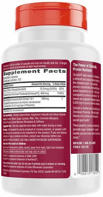 Tru-Nature Cinnamon Concentrate Cinsulin 500mg 200 Vegetarian Capsule 3 Months Supply