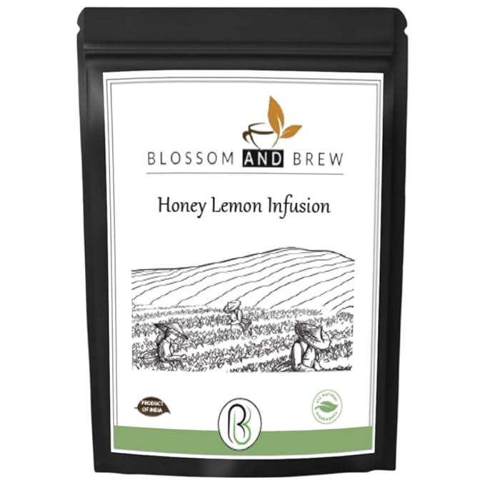 Blossom &amp Brew Honey Lemon Green Tea - Premium Loose Leaf Green Teas with Lemon Peels (2.46oz) Long Leaves Aromatic Herbal - Natural Ingredients | Brew Hot or Iced Tea
