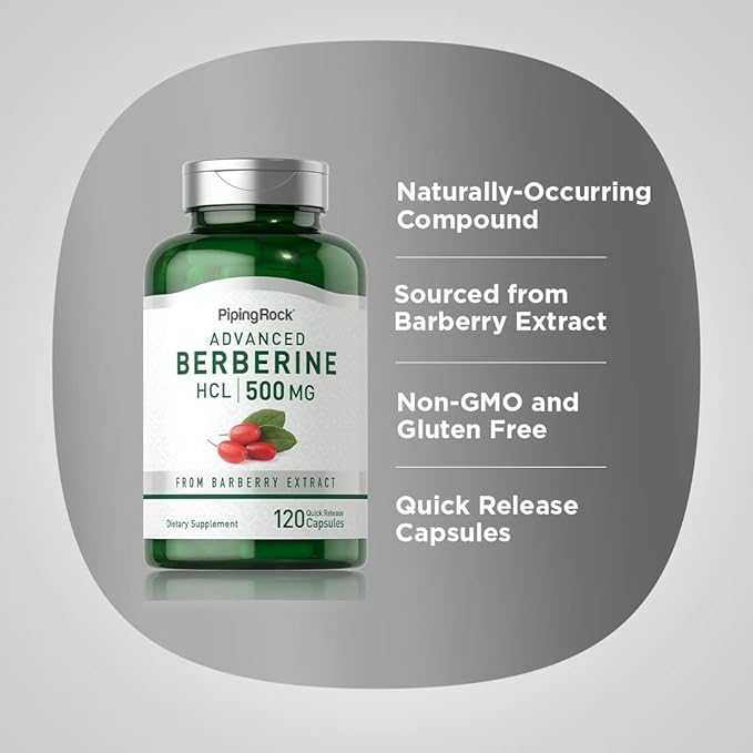 Piping Rock Berberine HCL Capsules 500mg | 120 Pills | Advanced Barberry Extract Supplement | Non-GMO Gluten Free