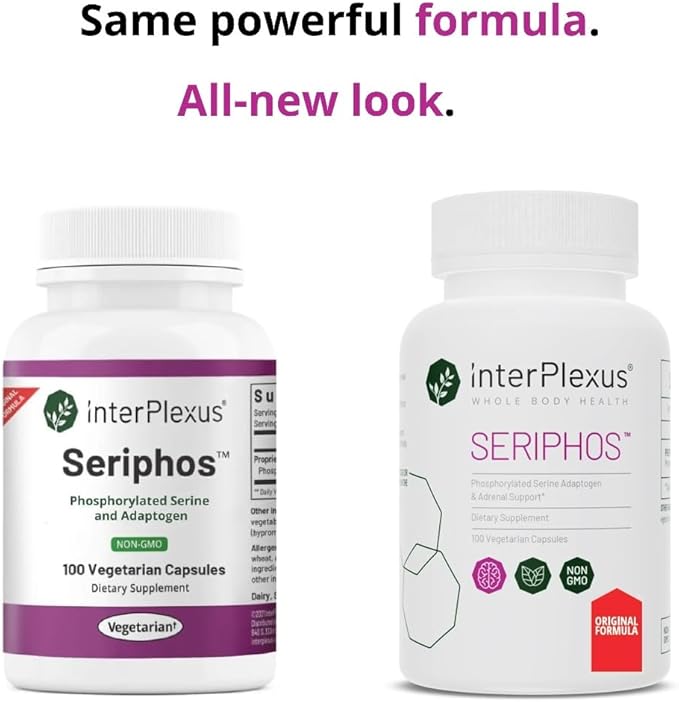 Seriphos - Phosphorylated Serine Adaptogen - Cortisol Supplement - Helps Cognitive Function Gluten Free Dairy Free Soy Free - 100 Capsules