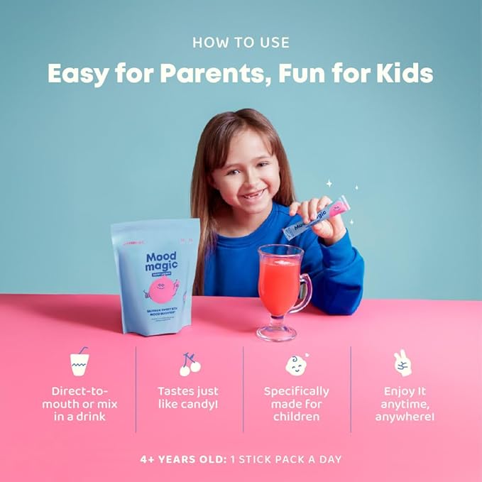 JoySpring Saffron for Kids – Mood Magic Pixie Sticks with Magnesium Citrate &amp Vitamin D3 – Herbal Saffron Extract Drink Mix Sugar Free Cherry Lime Powder | 4+ Years | 25 Servings