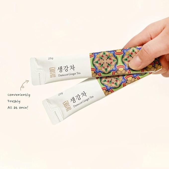 Korean Ginger Root Extract Tea Stick (0.88 oz × 20 Sticks Total) – Pack of 2 Squeezed Ginger Concentrate Herbal Instant Beverage for Hot &amp Cold Remedy for Cough No Preservatives