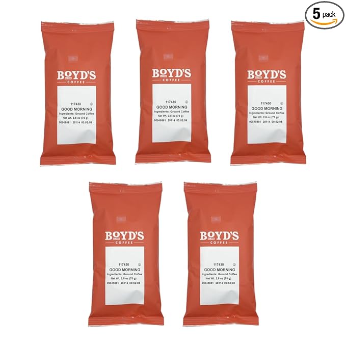 Boyd's Good Morning Ground Coffee Medium Roast 5 Pack (2.5 oz Each) – 12.5 oz Total – Same Great Coffee Different Package – Bright &amp Balanced Flavor