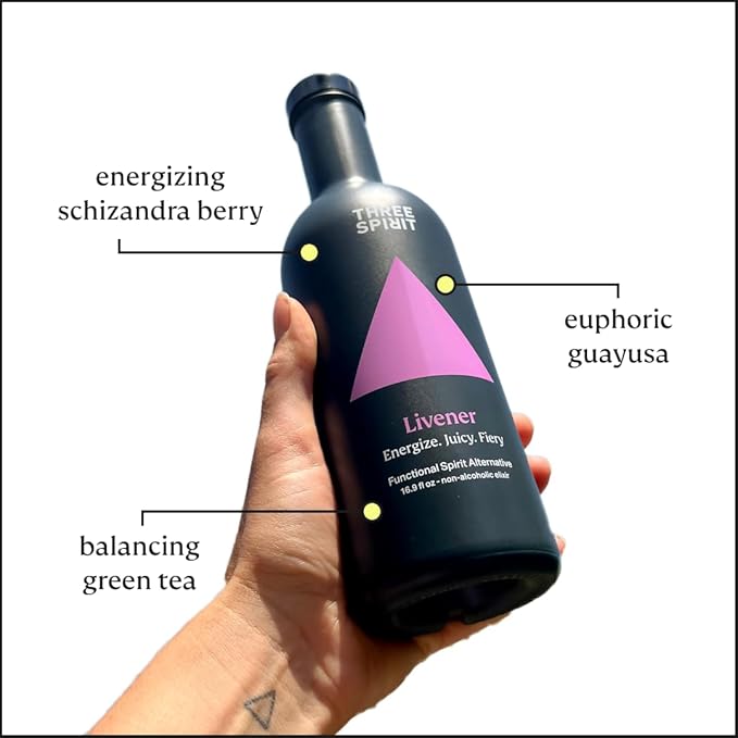 Three Spirit Non-Alcoholic Alternative Spirit- The Livener 50cl | Energizing with Natural Caffeine ADAPTOGENS &amp Watermelon &amp Ginger | Multi-Award Winning Active botanical Gluten Free &amp