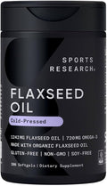 Sports Research Organic Flaxseed Oil Softgels 1242mg - Plant Based Omega 3 Supplement with 720mg ALA for Women &amp Men - Non-GMO Soy &amp Gluten Free (200 Count)