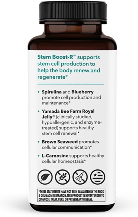 LifeSeasons Stem Boost-R - Stem Cell Support - Repairs Damaged Tissue - Vitamin Supplement with Antioxidants - Royal Jelly Spirulina Blueberry Brown Seaweed &amp L-Carnosine - 120 Capsules (Pack o