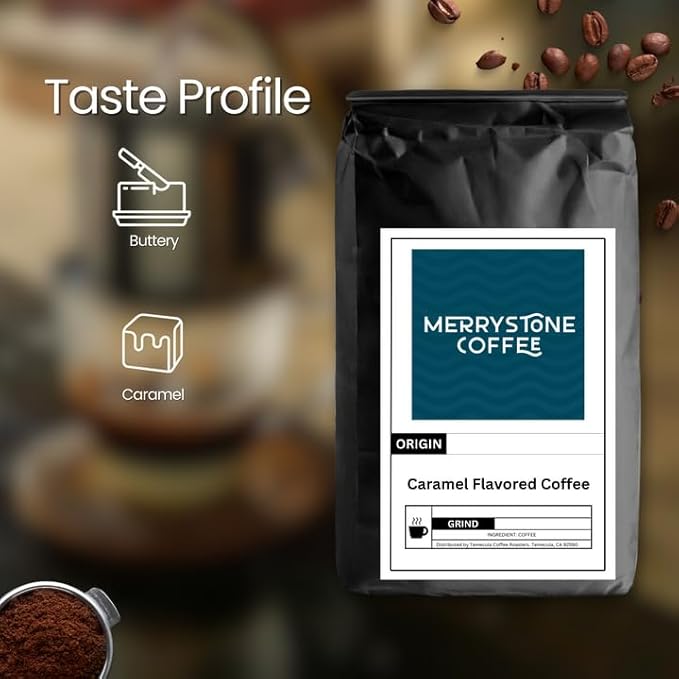 Merrystone Caramel Flavored Coffee Roasted to Order Medium Roast 2 Lb Espresso Grind