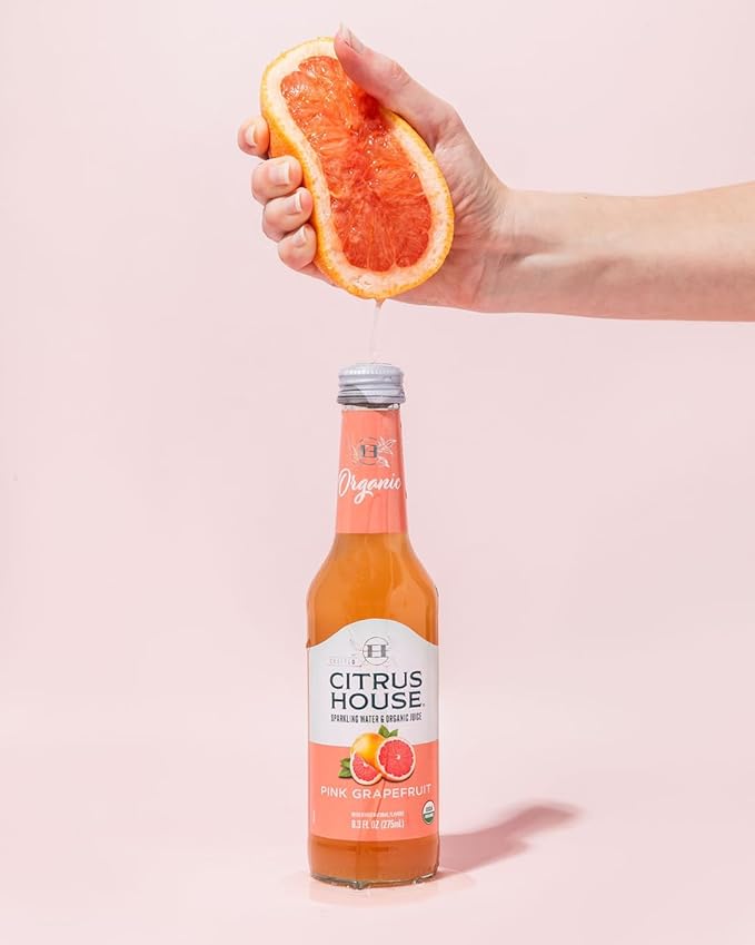 Citrus House Organic Sparkling Juice Pink Grapefruit Modern Italian Soda No Added Sugar No Preservatives 9.3 Fl Oz Glass Bottle (Pack of 12)