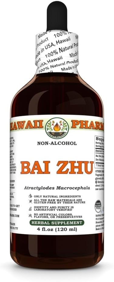 Bai Zhu (Atractylodes Macrocephala) Dry Rhizome Glycerite Made in Hawaii All Natural Vegan Lab Tested Alcohol-Free Liquid Extract - 4 fl.oz