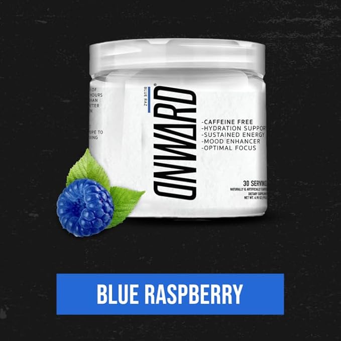 Onward Daily Performance Drink Mix – Clean Energy Focus &amp Hydration Support with Electrolytes Nootropics &amp Vitamins – No Sugar Smooth Taste - Caffeine Free - Blue Raz