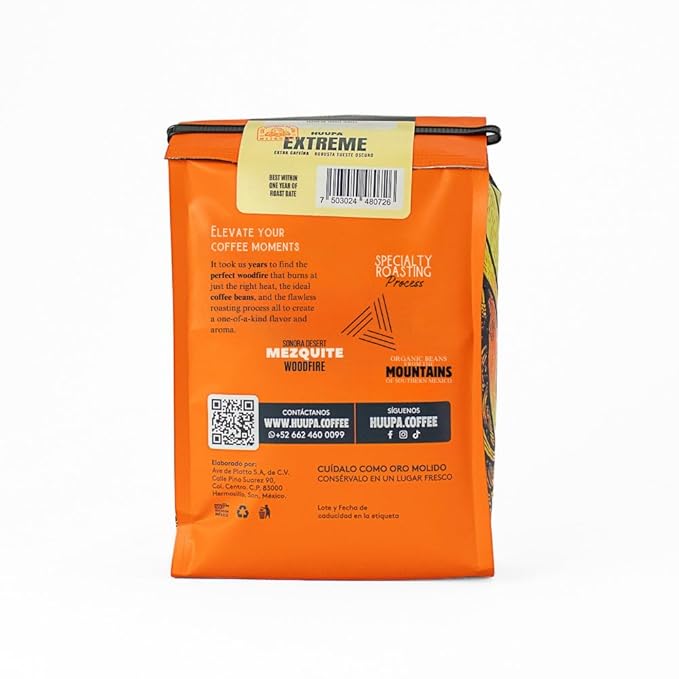 HUUPA Extreme Wood-Fired Roasted Coffee Organic Chiapas Coffee Dark Roast High Caffeine Full-Bodied Ground Extreme 16 oz