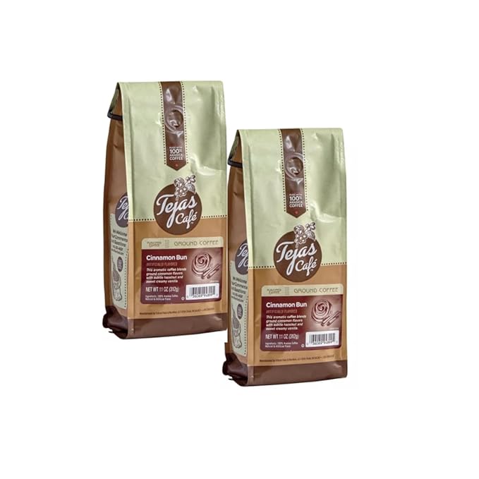 Tejas Cafe Cinnamon Bun Ground Coffee 11 oz (Pack of 2)