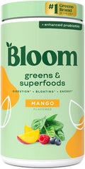 Bloom Nutrition Superfood Greens Powder Digestive Enzymes with Probiotics and Prebiotics Gut Health Bloating Relief for Women Chlorella Green Juice Mix with Beet Root Powder 60 SVG Mango