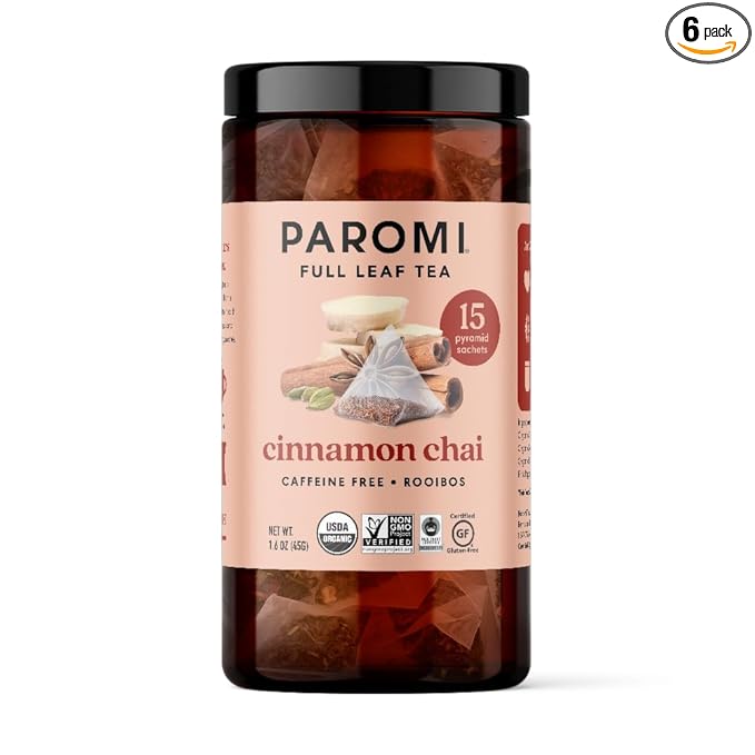 Paromi Cinnamon Chai Rooibos Organic Tea Signature Jar 15 Count (Pack of 6)