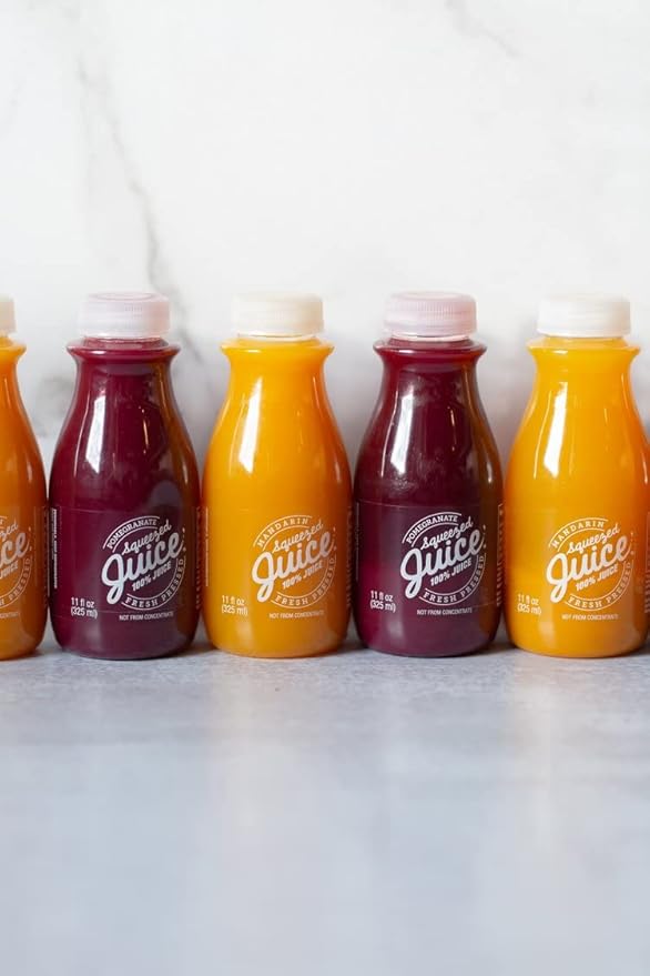 Squeezed Juice 6pk 100% Pomegranate Juice &amp 6pk 100% Mandarin Juice 11 FL OZ Bottles 12 Bottles Total | HPP Pasteurized | Not from Concentrate | Fresh Pressed | California Fruit Juice | Kosher