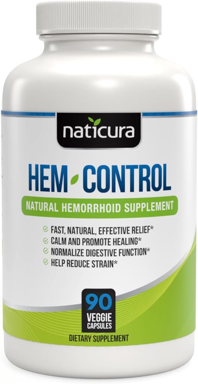 Hem-Control - Fast Effective Hemorrhoid Treatment Supplement - Powerful Formula to Promote Symptom Relief Shrinking of Hemorrhoids Ease Discomfort - 90 Vegan Capsules - Made in USA