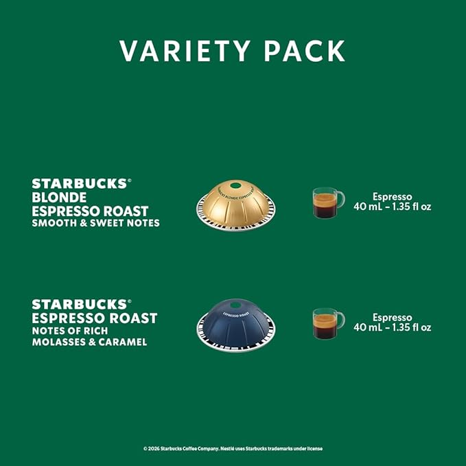 Starbucks by Nespresso Vertuo Espresso Variety Pack 40-count Espresso Pods Brews 1.35 oz.