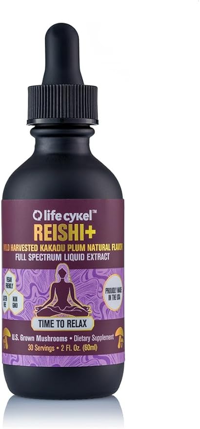 Life Cykel - Reishi Mushroom Extract w/Kakadu Plum- Adaptogen for Sleep Help Relaxation &amp Cellular Support- 100% Organic Mushrooms Antioxidants Vitamin C 2oz (Packaging May Vary)