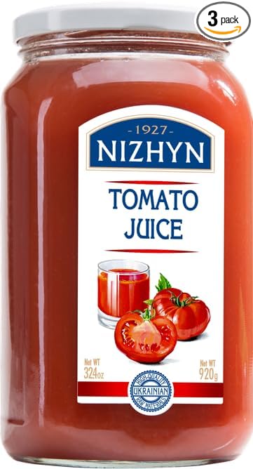 Nizhyn Tomato Juice Cold Pressed with Salt Glass Jar 920 g / 32.5 oz (3 Pack)