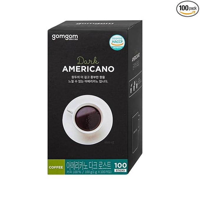 Korean Instant Coffee Mix Sticks Americano and Hazelnut 100 Count 1g Each Gom gom (100 Dark)