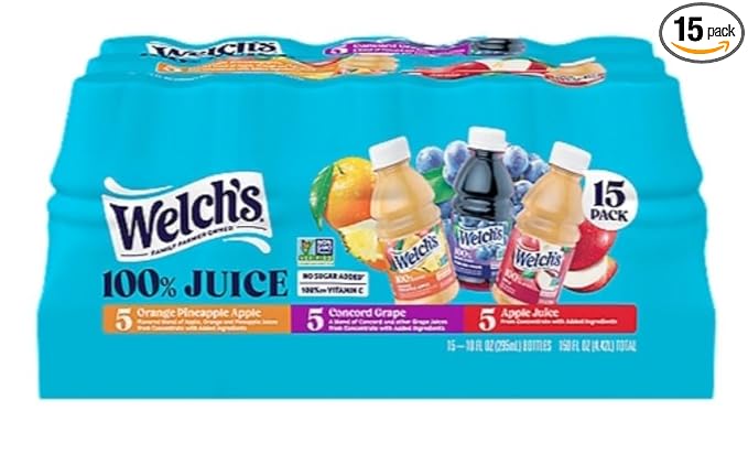Welch's 100% Juice Variety Pack 10 fl oz On-the-Go Bottle (Pack of 15) 150 Fluid ounce