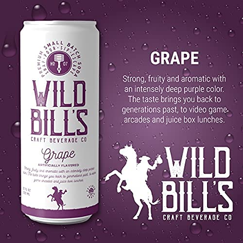 Wild Bill's Grape Soda Classic Craft Soda Pop Soft Drinks Sodas Made with Pure Cane Sugar Caffeine Free NO High Fructose Corn Syrup Gluten Free Vegan Low Sodium 12 Oz 12 Pack