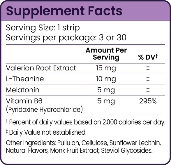 Riize Sleep Strips Fast Acting Dissolvable Oral Supplement with 5mg Melatonin Valerian Root L-Theanine Vitamin B6 Natural Flavors Vegan (30 Count)