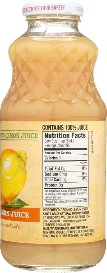 Santa Cruz Lemon Juice 100% Organic - 12 x 16 ozs.