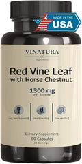 VINATURA Red Vine Leaf Extract - Horse Chestnut 1300mg/serving *USA Made and Tested* Circulation and Vein Support for Healthy Legs - Helps Blood Flow Leg Circulation - 60 Capsules (30 Servings)