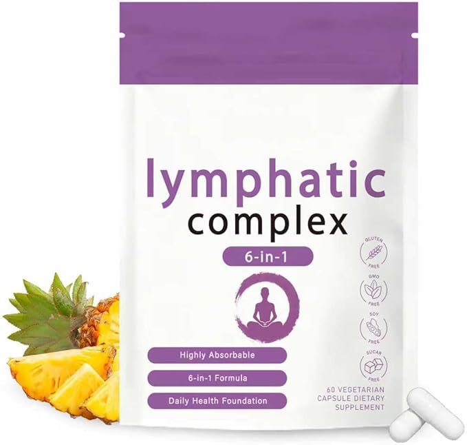 6-in-1 Lymphatic Complex | Lymphatic Support Supplement | DandelionBurdockBromelain Herbal Blend | VeganNon-GMO | Supports Healthy Lymphatic Function &amp Skin Radiance60 Capsules