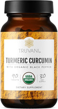 Truvani Organic Turmeric Curcumin Tablets 1350 mg Each - Natural Joint Support with Black Pepper for Absorption - 90 Tablets