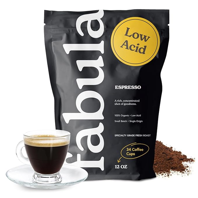 Fabula USDA Organic Espresso Coffee Freshly Ground Espresso Low Acid Coffee Non-GMO No Molds Mycotoxins Pesticides Free Single Origin Coffee 12 oz