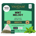 VAHDAM Mint Green Tea Bags (100 Count) 100% Pure Leaf Tea High Grown Low Caffeine Non GMO Gluten Free | Plant-Based Pyramid Tea Bags | Direct from Source